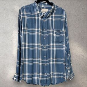 Lucky Brand Cloud Plaid Boyfriend Flannel Shirt Size XL Lightweight Soft Top